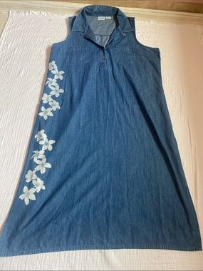 BASIC EDITIONS 100% Cotton Blue Denim Sleeveless Dress